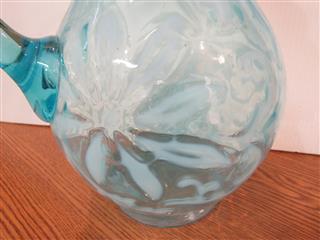 VINTAGE AQUA BLUE OPALESCENT ART GLASS FLOWER & LEAF RUFFLED/PLEATED RIM 9.5
